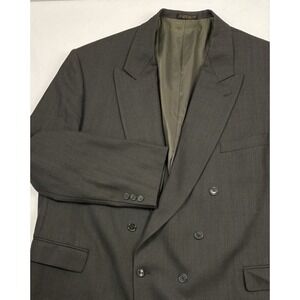VTG 80s/90s Ferracci Wool Double Breasted Blazer 52R Green/Black Birdseye Italy